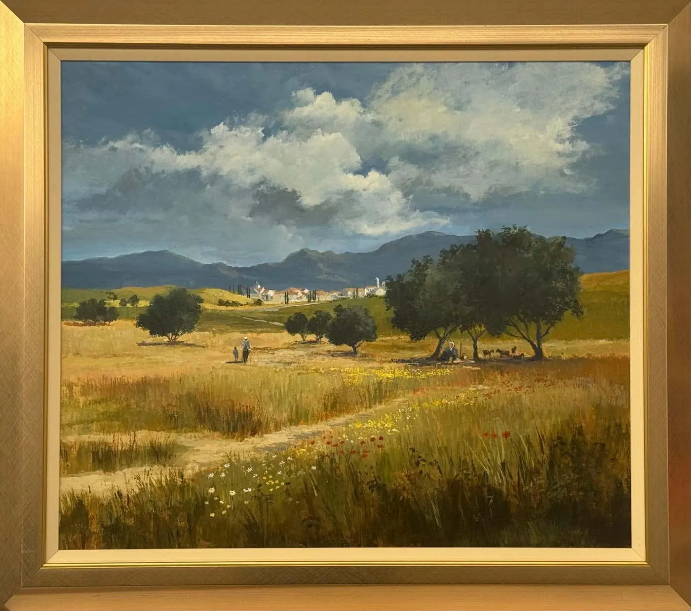 David Mitchell Cyprus - Landscape Painting of Sun Drenched Eastern Mediterranean Country Scene 1995 Circa