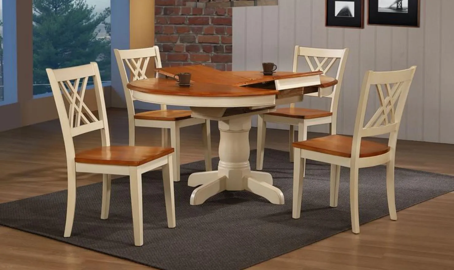 Iconic Furniture Antique Caramel Biscotti 5pc Round Dining Set With Double X-Back Chairs