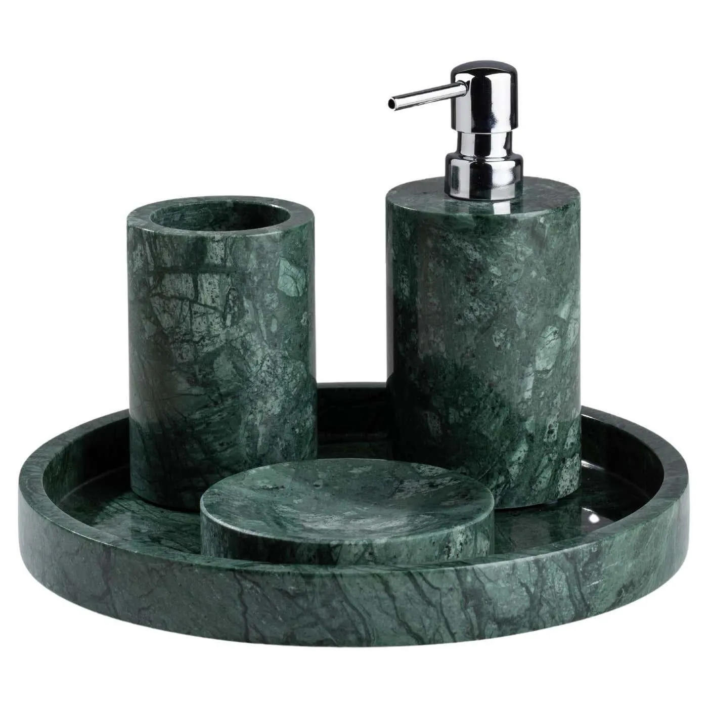 Handmade Green Marble Bathroom Set with Round Tray