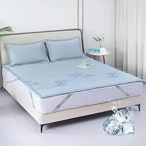 YOUR MOON Queen Size Cooling Mattress Pad for Hot Sleepers - Soft, Breathable, Noiseless Bed Pad Cover with Fitted Deep Pocket (8-16 Inches) - Enhanced Cooling Technology for Restful Sleep, Blue