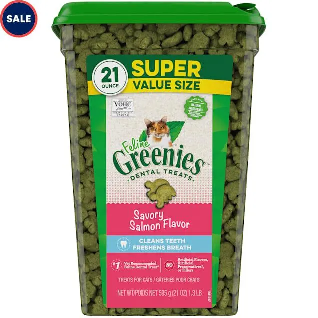 Feline Greenies Natural Savory Salmon Flavor Adult Dental Cat Treats, 21 oz.