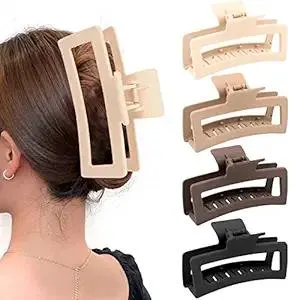 5 Inche Extra Large Claw Clips for Thick Hair and Long Hair, 4 Pack Xl Jumbo Claw clips, Oversized Matte Non-slip Rectangle Hair Clips for Women, Big Strong Hold Jaw Clip,Neutral Color