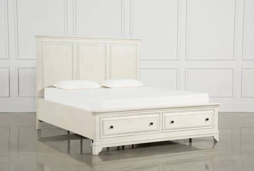 Kincaid White Queen Wood Platform Bed With Storage | Drawers