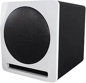 Rockville APM10W Active Studio Subwoofer in White, 10", 400W, MDF Wood, RCA/XLR/Optical, Front-Firing Port, Perfect for Studios and Music Production