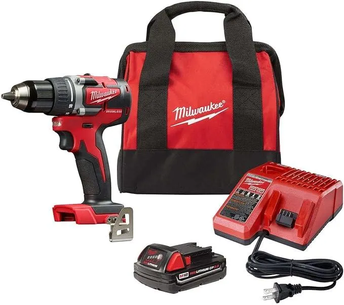 Milwaukee M18 18V Lithium-Ion 1/2 Inch Cordless Drill Driver Compact Kit 2606-21CT