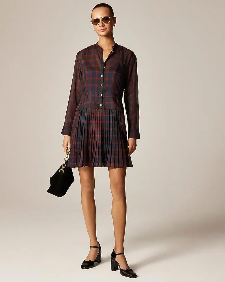 Pleated shirt-dress in Stewart tartan print