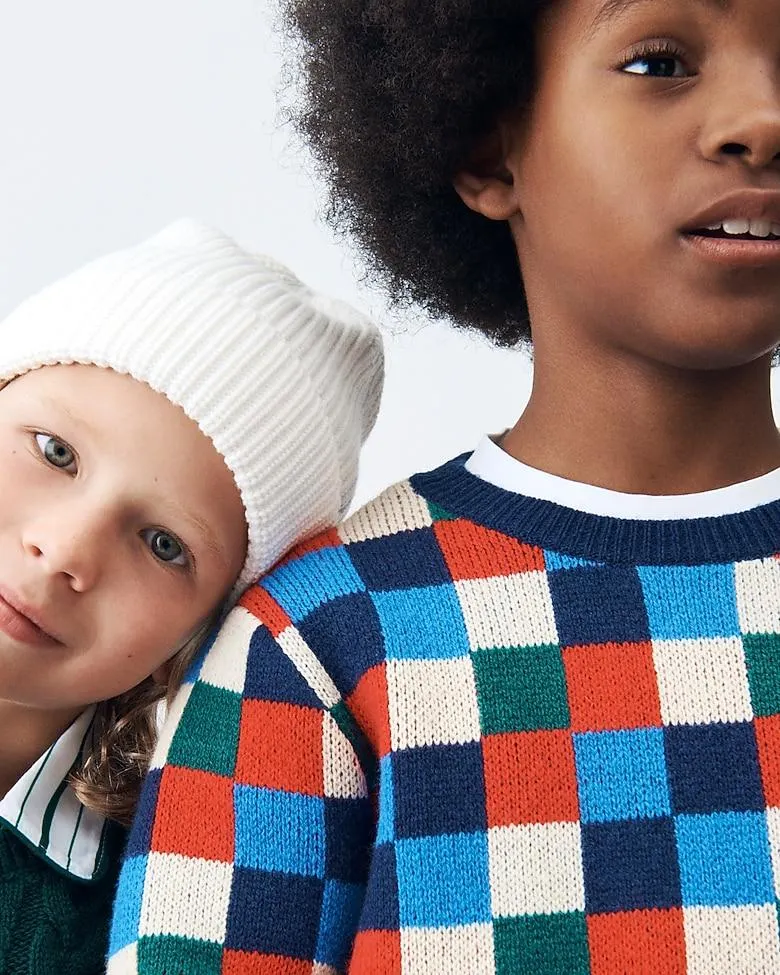Kids' geometric crewneck sweater in wool blend