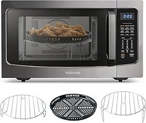 Toshiba Air Fryer Combo 4-in-1 Countertop Microwave Oven, Smart Sensor, Convection, Mute Function, Position Memory 13.6" Turntable, 1.5 Cu Ft, 1000W, Black, ML-EC42P(BS)