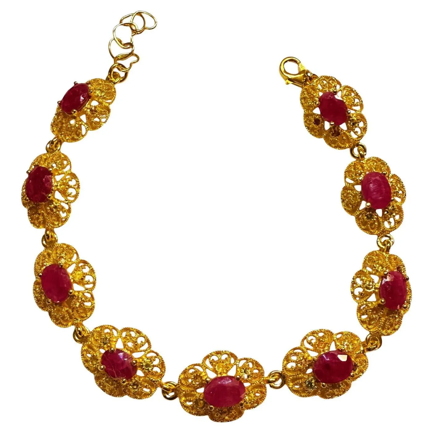 New 6.84 Carat 9 Ruby 14K Gold PL Sterling Silver Bracelet 7 to 8 inches