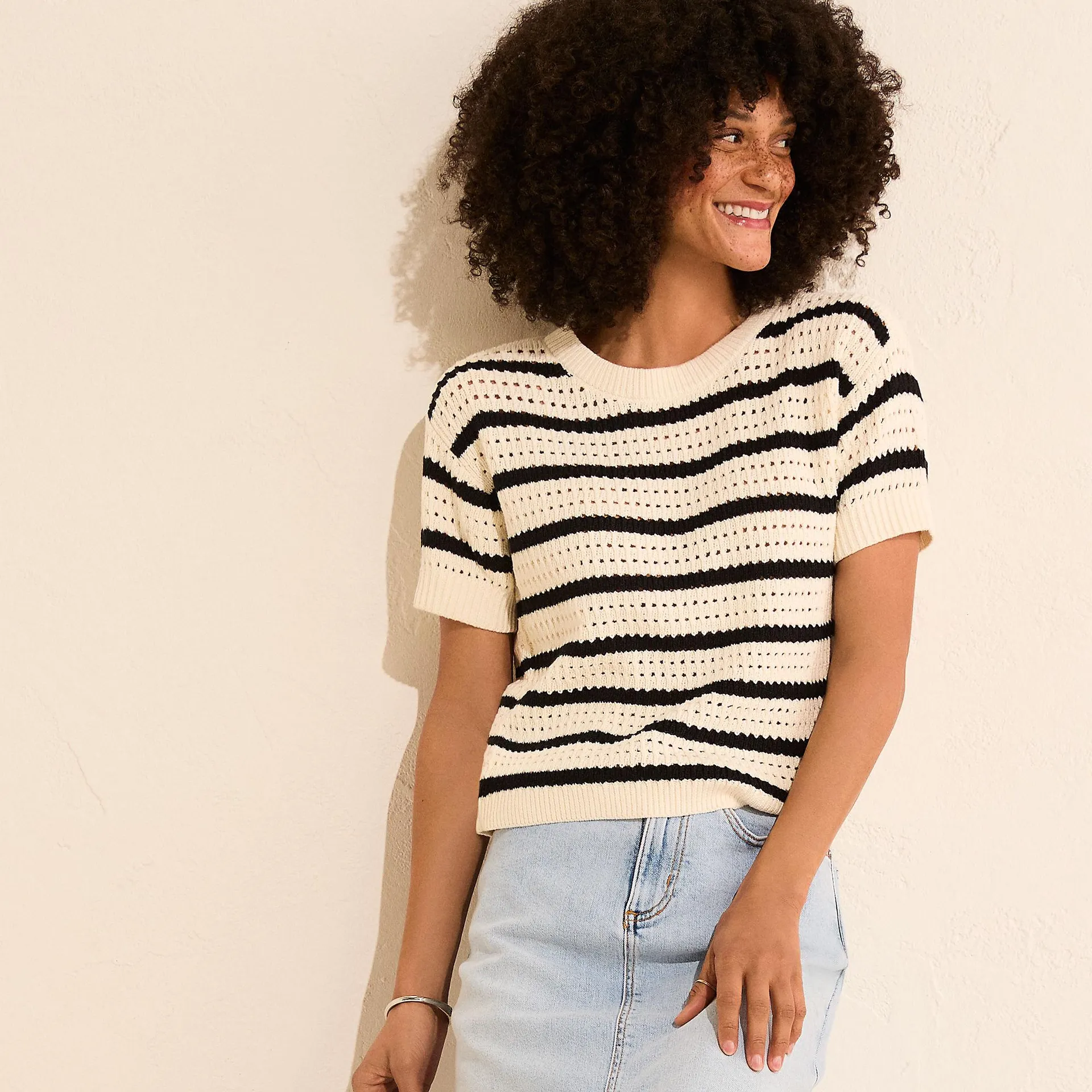 Women's Cotton Viscose Short Sleeve Crew Neck Sweater