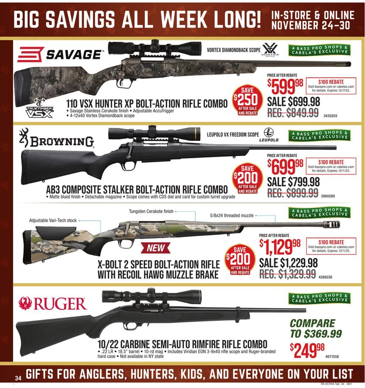Weekly promotion Cabela's Current weekly ad spanning from November 24 to November 30 2025 - Page 34 for Catalogue 365