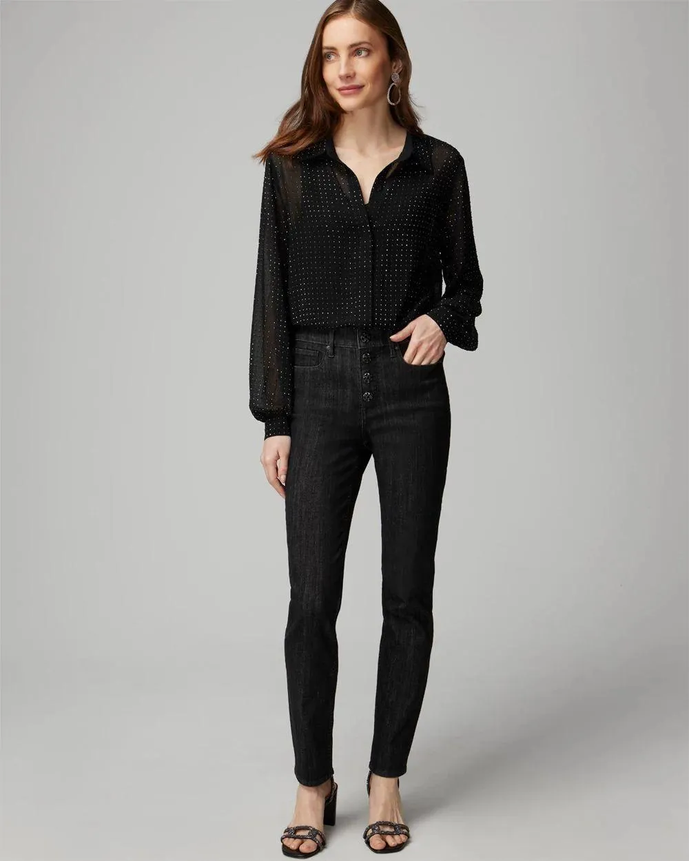 High Rise Novelty Button Slim Ankle Jeans