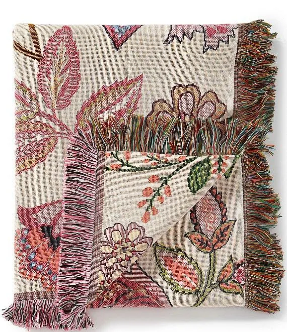 Eva Colorful Floral Tapestry Fringed Throw