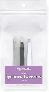 Amazon Basics Mini Eyebrow Tweezers 3-Pack, Black/White/Grey