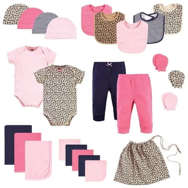 Hudson Baby Infant Girl Layette Start Set Baby Shower Gift 25pc, Prints Leopard, 0-6 Months - Prints Leopard