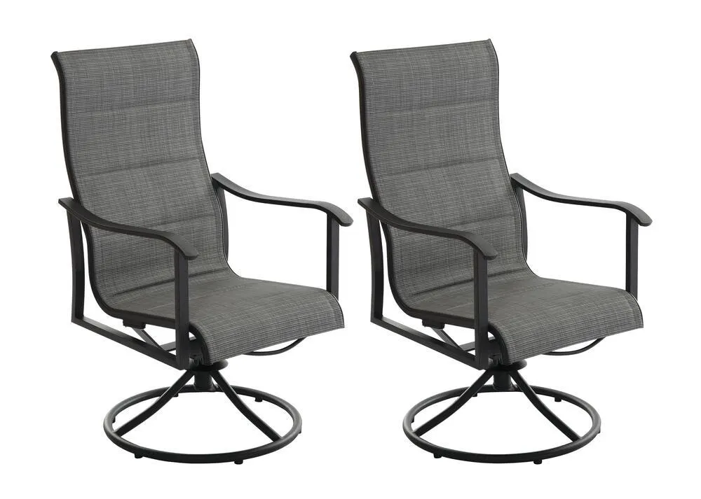 Backyard Creations® Shorewood Black Swivel Rocker Dining Patio Chair Set with Gray Fabric - 2 Pack
