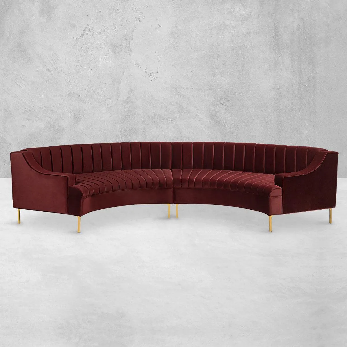 Circle Sectional in Wine Velvet with Channel Tufting