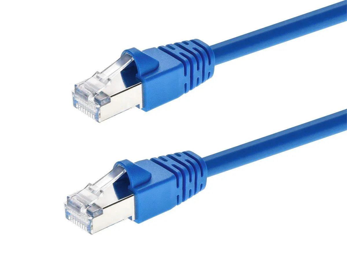 Monoprice Cat6A 10ft Blue Patch Cable, Double Shielded (S/FTP), 26AWG, 10G, Pure Bare Copper, Snagless RJ45, Fullboot Series Ethernet Cable