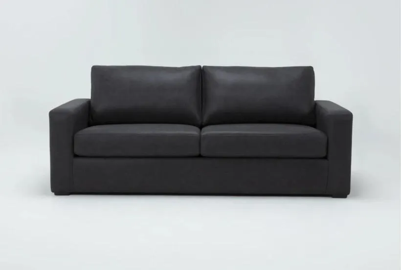 Araceli II Charcoal Grey Black Vegan Faux Leather 86" Sofa | Fabric | Loose Reversible Back
