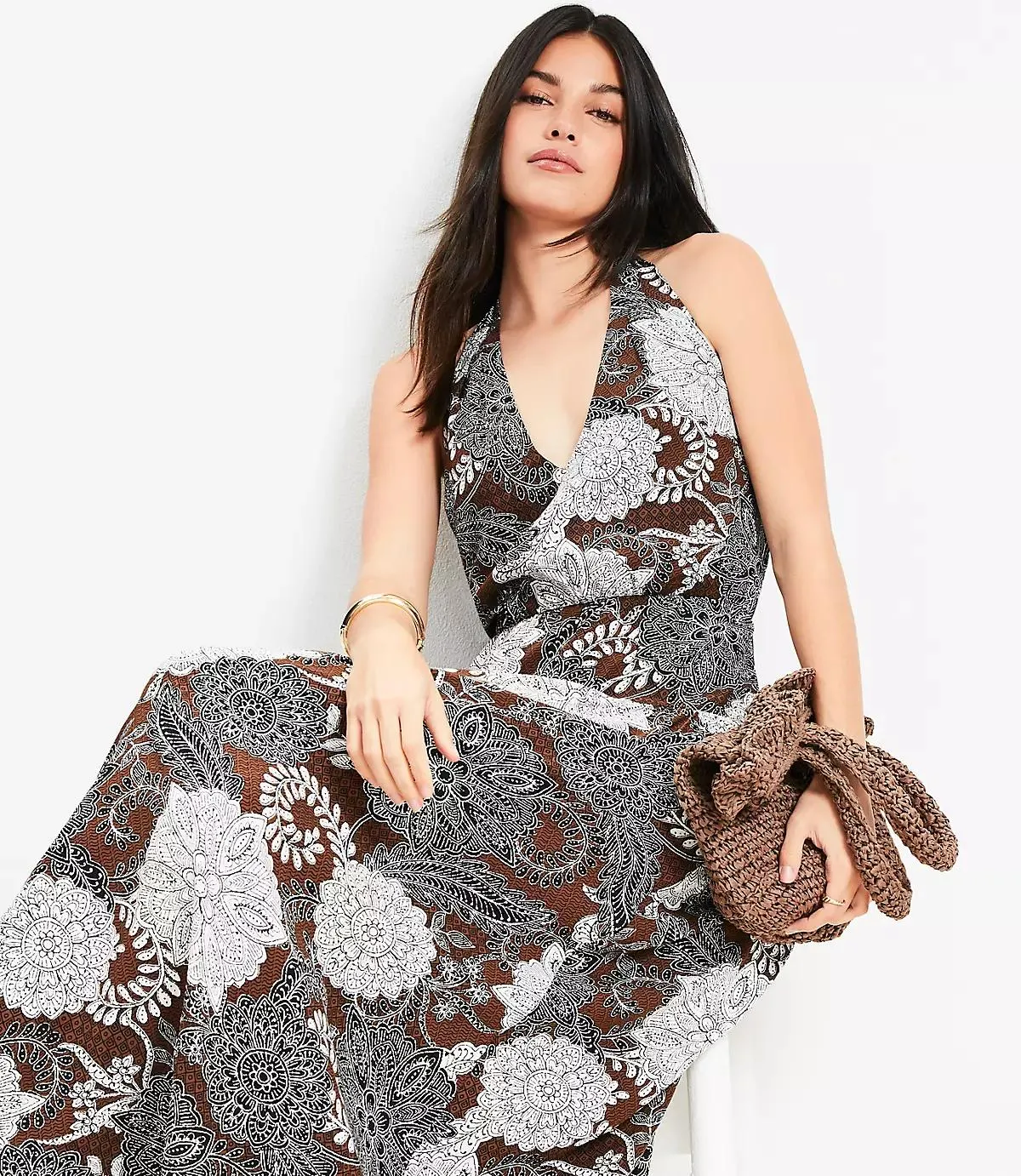 Floral Halter Maxi Pocket Dress