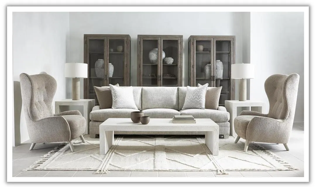 Bernhardt Rollins 3-Seater Gray Fabric Sofa with Four Accent Pillows