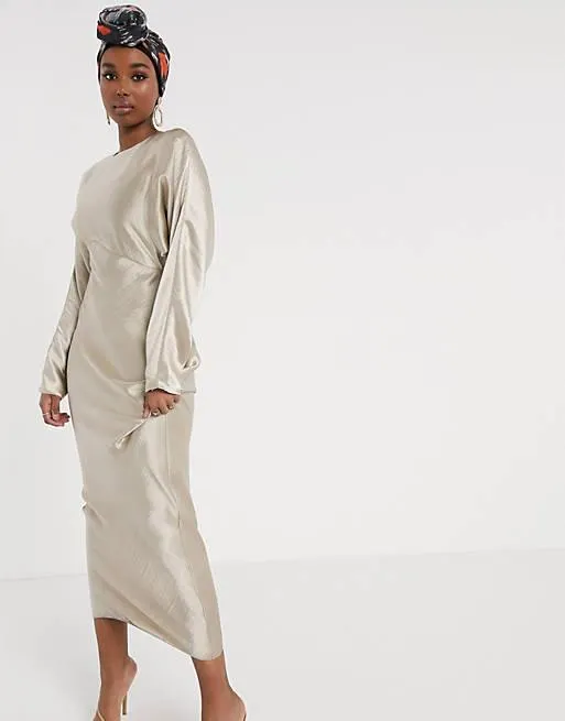 ASOS DESIGN satin batwing bias cut maxi dress in oyster