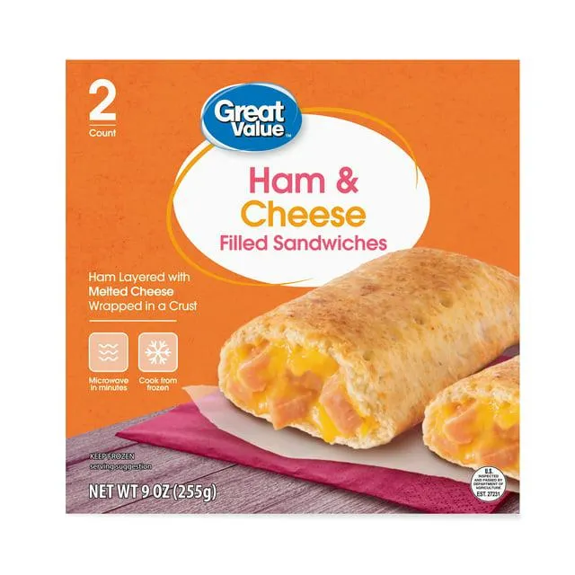 Great Value Ham & Cheese Filled Sandwiches, 9 oz, 2 Count (Frozen)