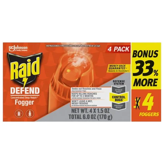 Raid Defend Concentrated Deep Reach Fogger 1.5 -oz Fogger Roach killer 4 -Pack