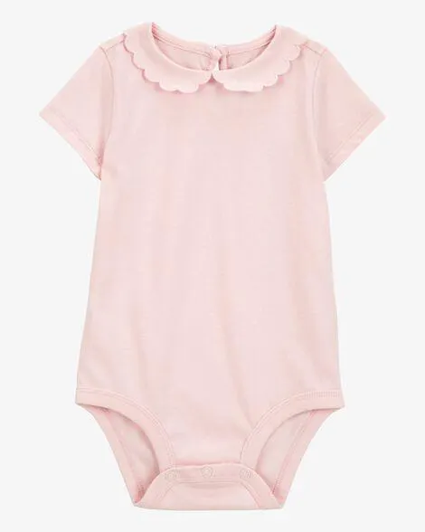 Baby Scalloped Collar Short-Sleeve Bodysuit - Pink