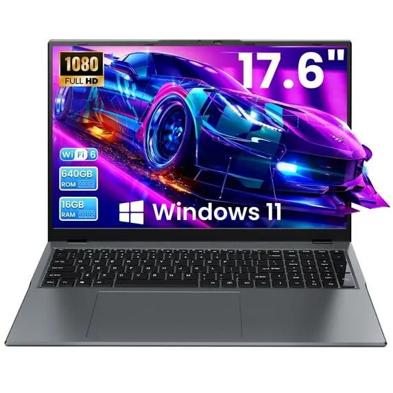 Golzer 17.6in Laptop 100% sRGB, 16GB DDR4 640GB ROM, Windows 11 Business Laptop Computer, 4 Core Intel Celeron Processor, Backlit Keyboard, 1yr Office 365 Free