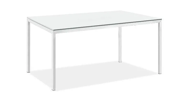 Parsons 60w 24d 30h Table in 1" Stainless Steel w/TMPRD White Satin Etch Glass