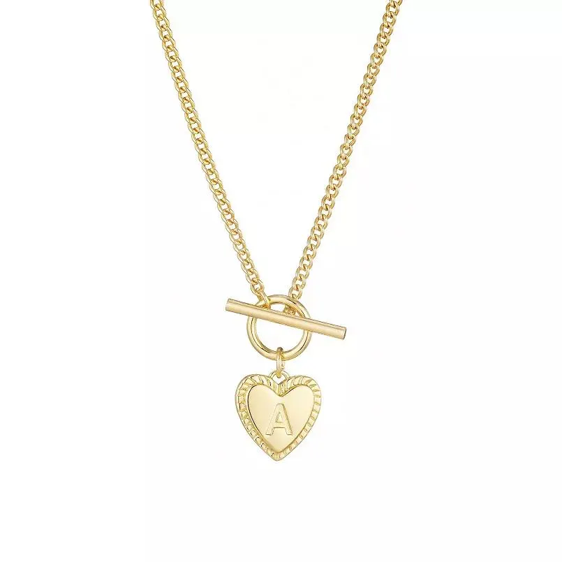 Adornia 14k Gold Plated Heart Initial Toggle Necklace