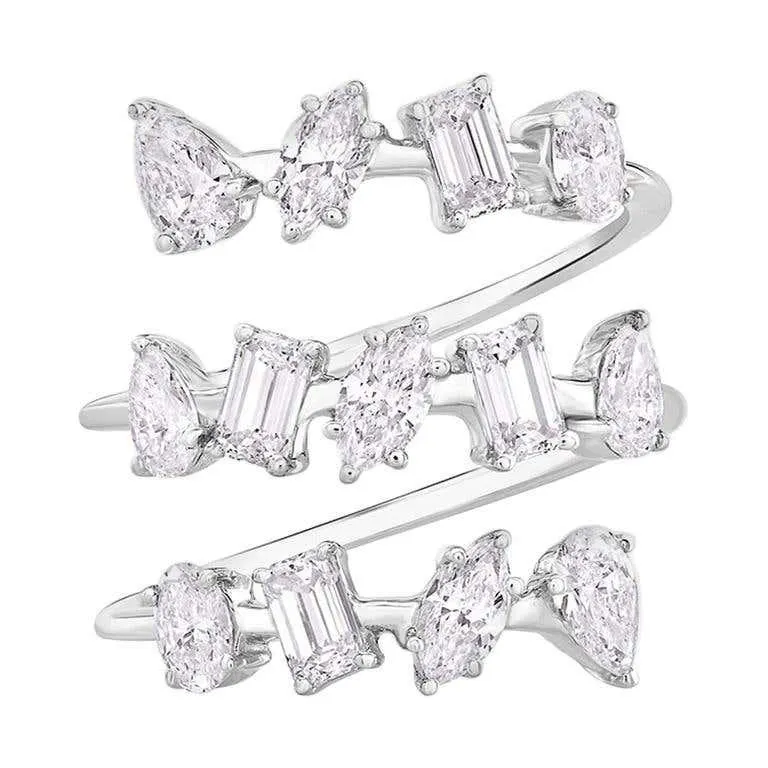 Multi Fancy Shape 2.10 Carats Diamond Cocktail Ring in 14 KT Gold