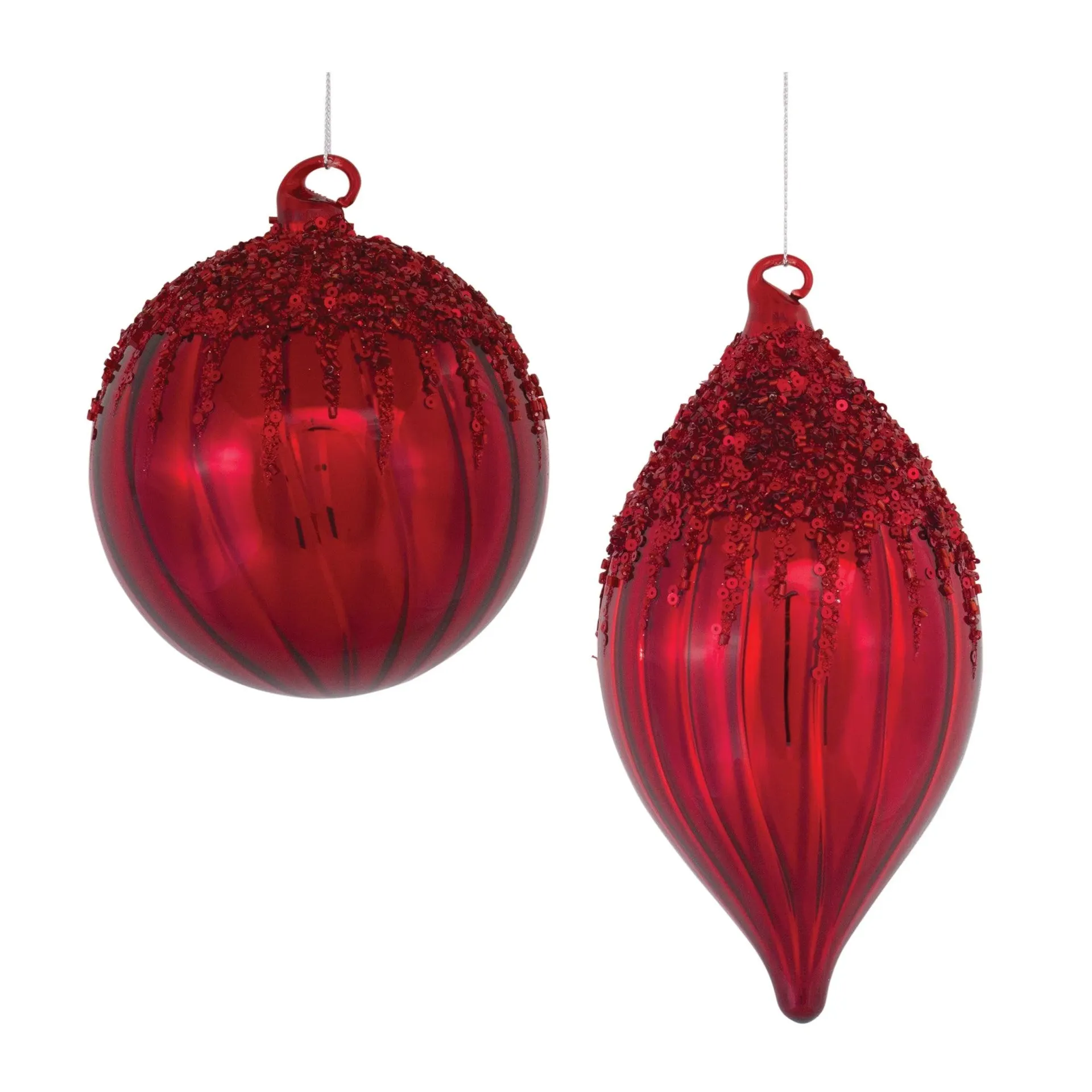 Sequined Glass Ornament, Set of 4