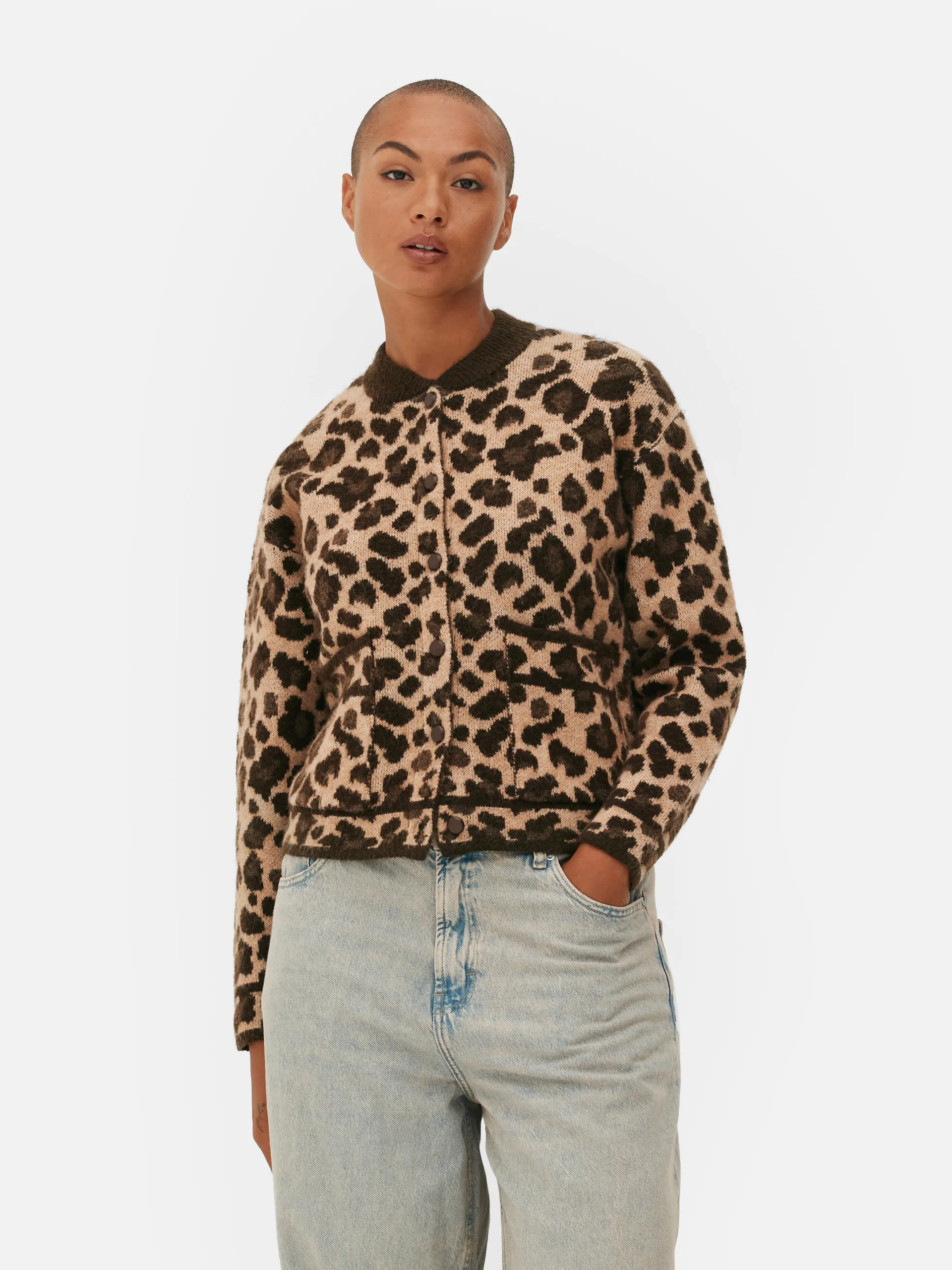 Casaco malha bomber leopardo