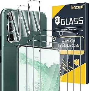 letosan [3+3 Pack] Glass Screen Protector for Samsung Galaxy S22 Plus 5G, 9H Tempered Glass, Ultrasonic Fingerprint Compatible,HD Clear Case Friendly for Galaxy S22 Plus Glass Screen Protector