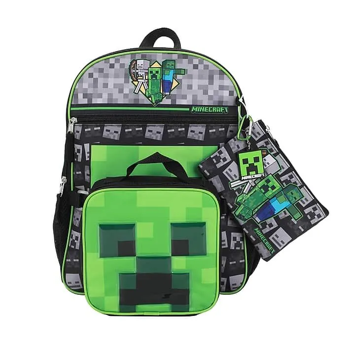Bioworld Minecraft Kids 5-Piece Backpack Set,