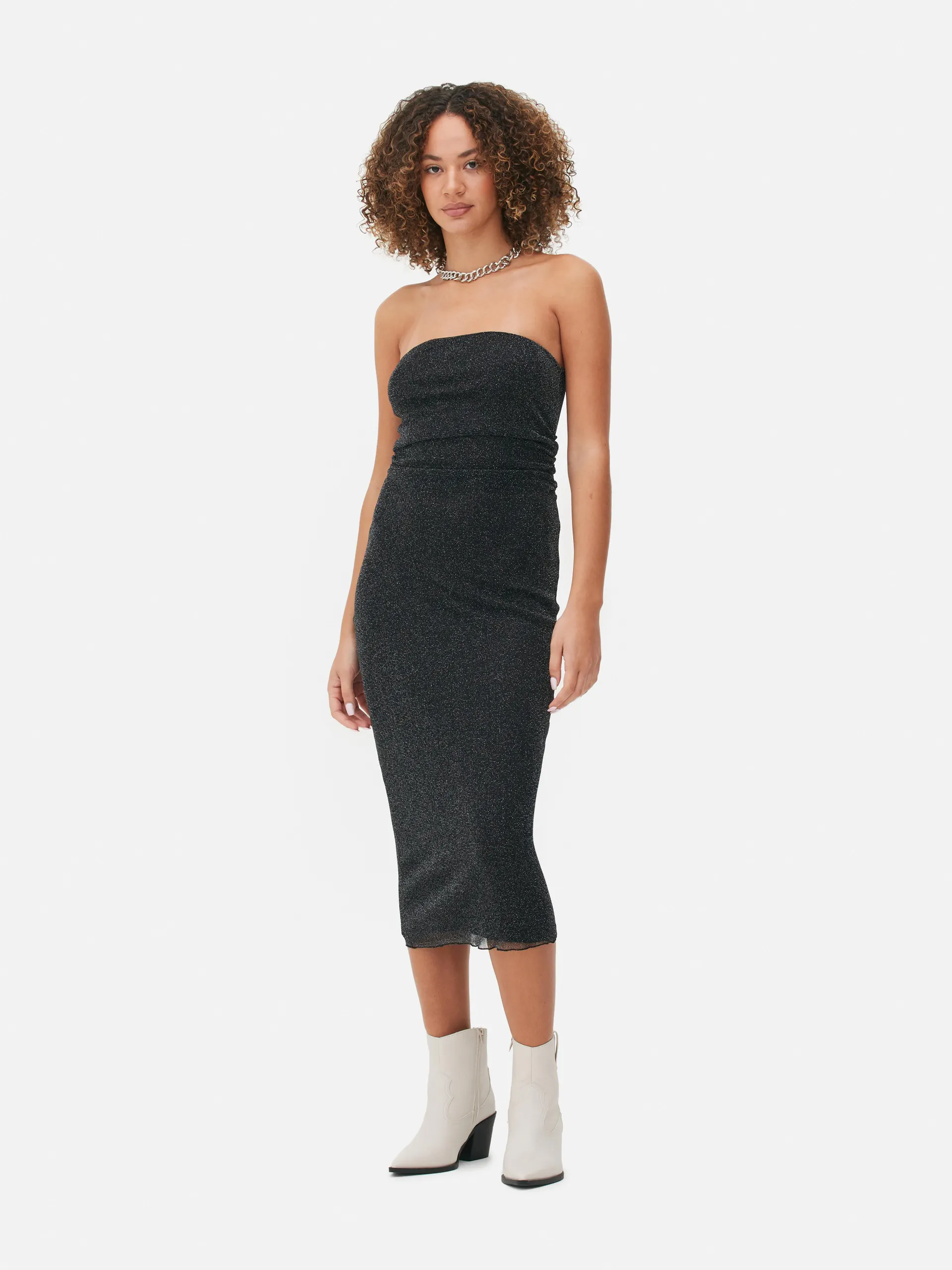 Vestito midi a fascia in rete scintillante