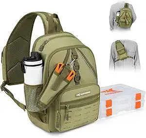 KastKing Karryall Fishing Sling Tackle Bag with 2 Tackle Trays, Tactical Fishing Tackle Storage Bag, Fishing Gear Storage
