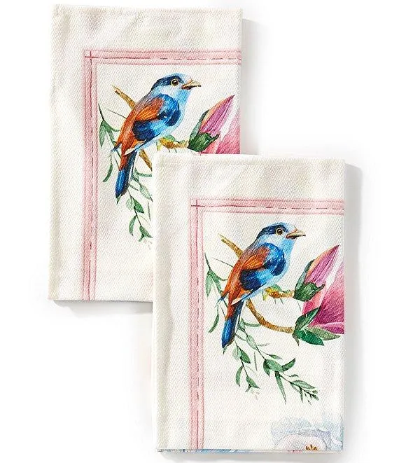 Floral Bird Collection Kitchen Towels, Set of 2