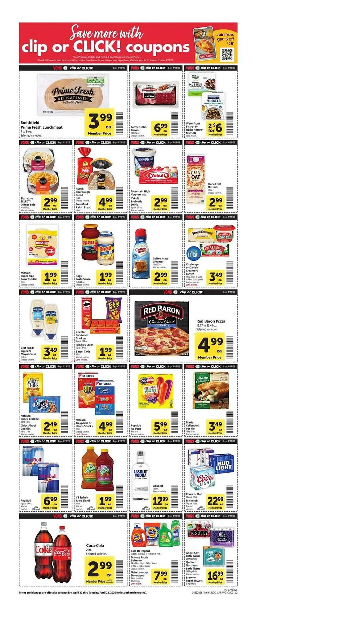 Weekly promotion Vons weekly ad spanning from April 22 to April 28 2026 - Page 3 for Catalogue 365