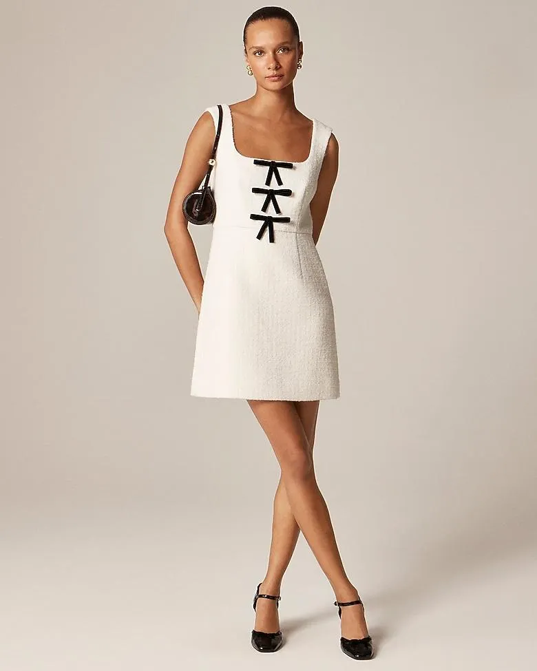 Sophia dress with velvet bows in tweed