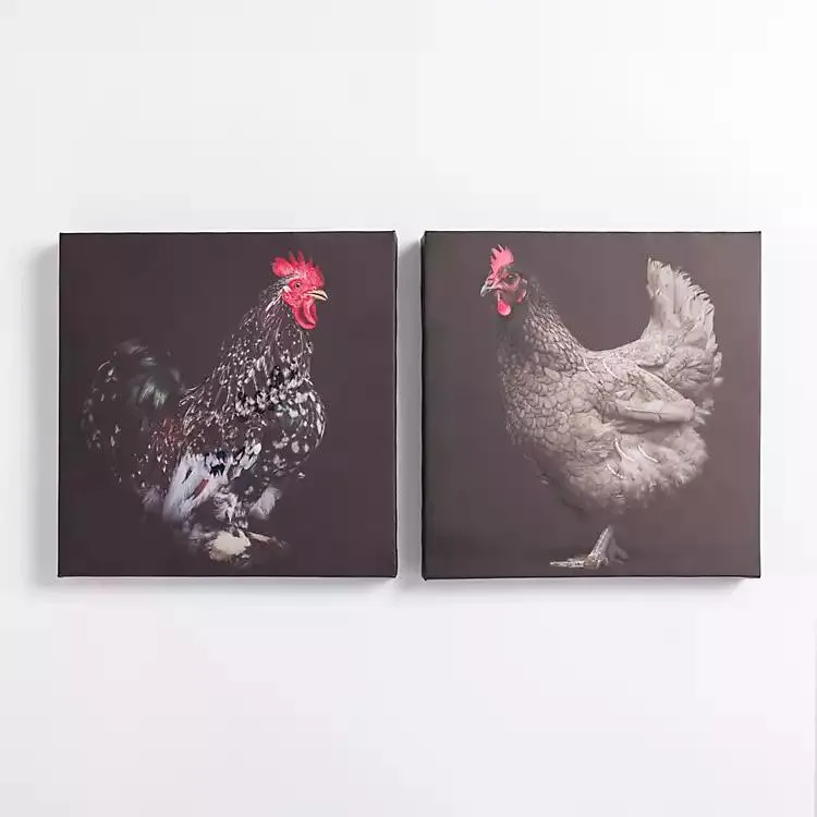 Rooster Portraits Canvas Art Prints, Set of 2