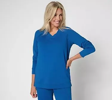 Denim & Co. Active French Terry V-Neck Pullover with Side Trim