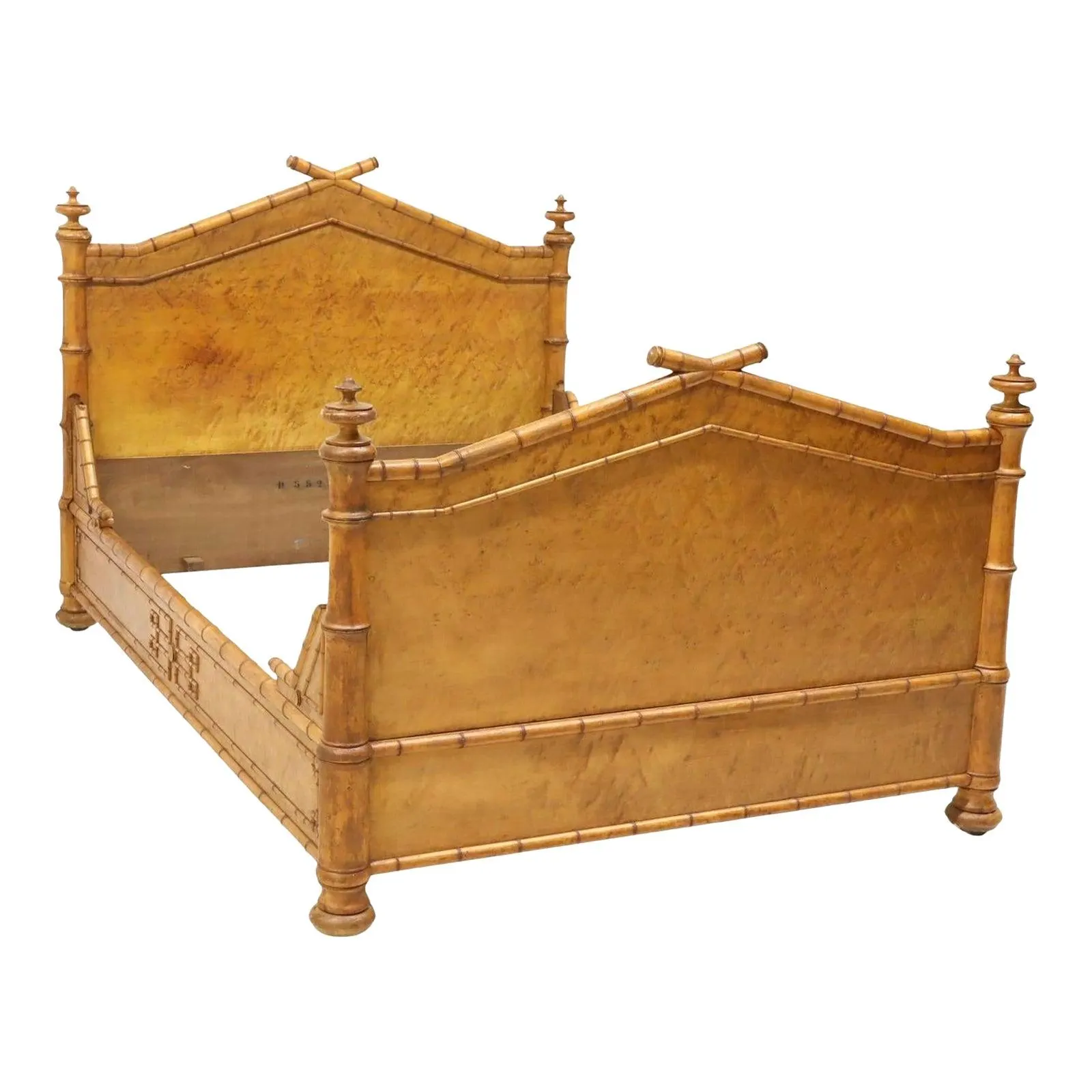 French Burlwood and Faux Bamboo Bed by Maison Krieger