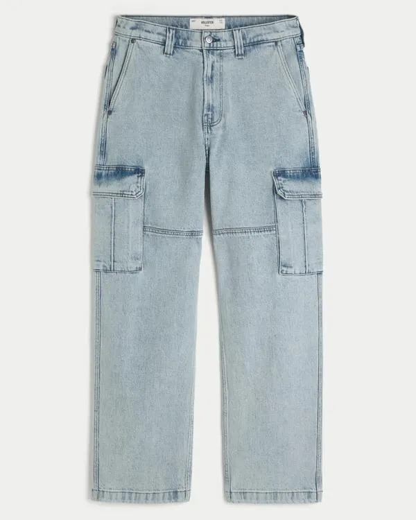 Light Wash Baggy Cargo Jeans