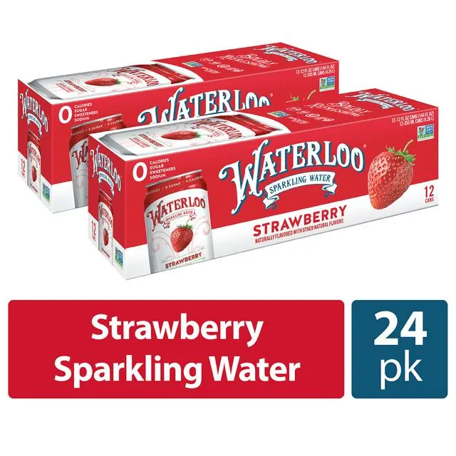Waterloo Sparkling Water, Strawberry, 12 fl oz, 24 Pack Cans