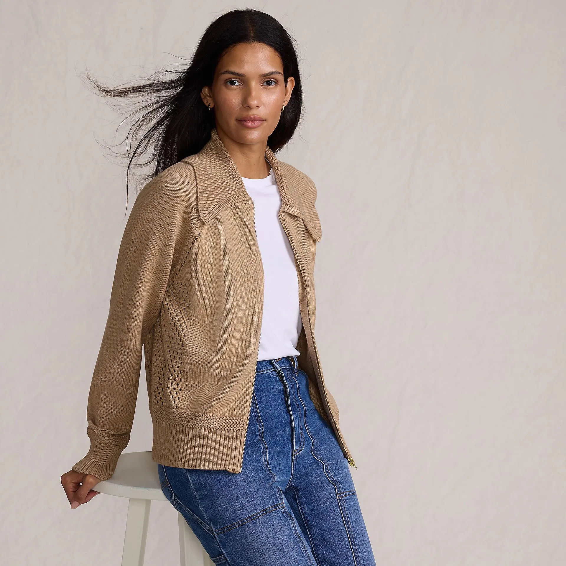 Women's Drifter Large Collar Zip Front Cardigan Sweater