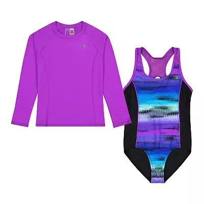 Girls 4-16 ZeroXposur Swimsuit & Rash Guard Top Set in Regular & Plus
