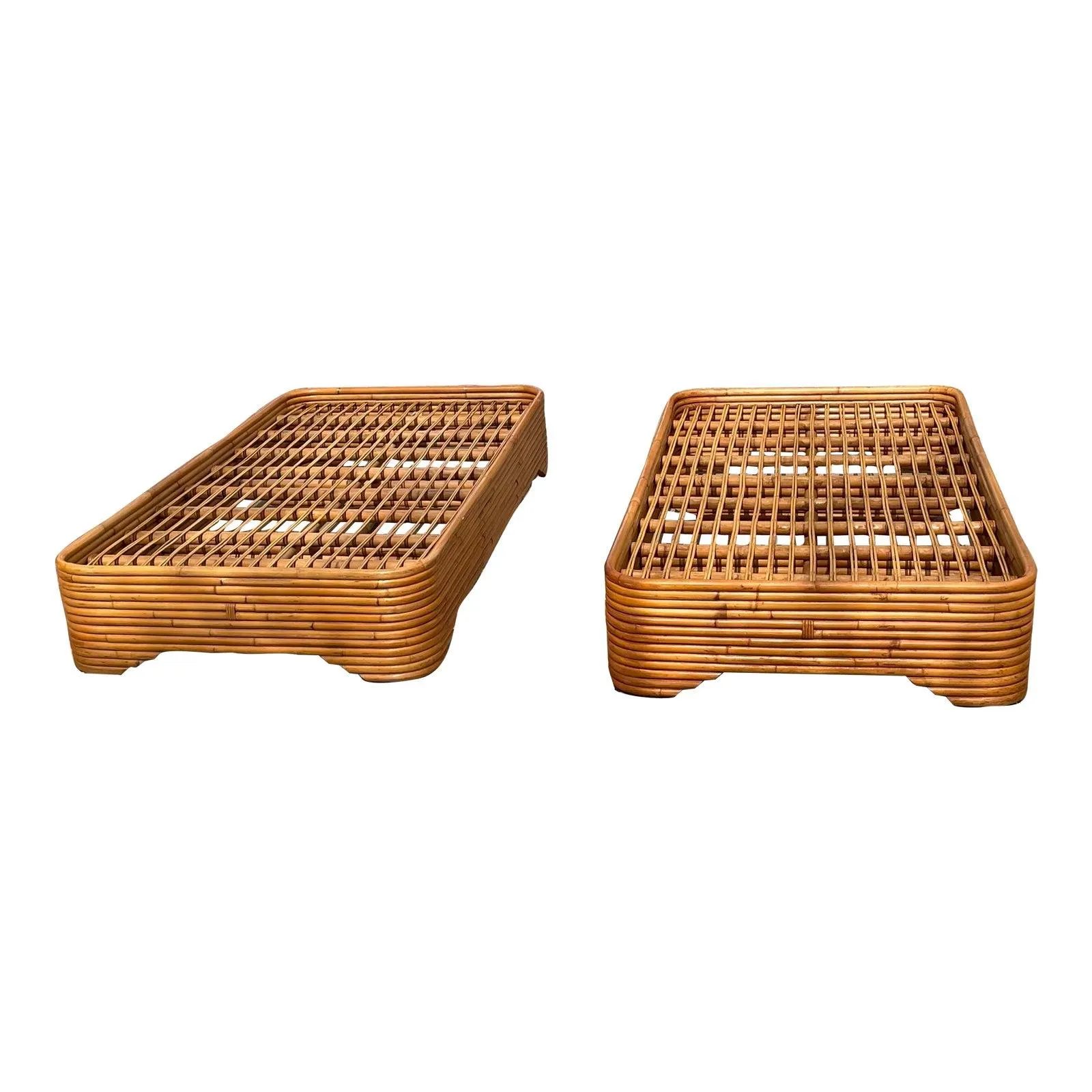 Vintage Paul Franklin Style Rattan Twin Beds - A Pair